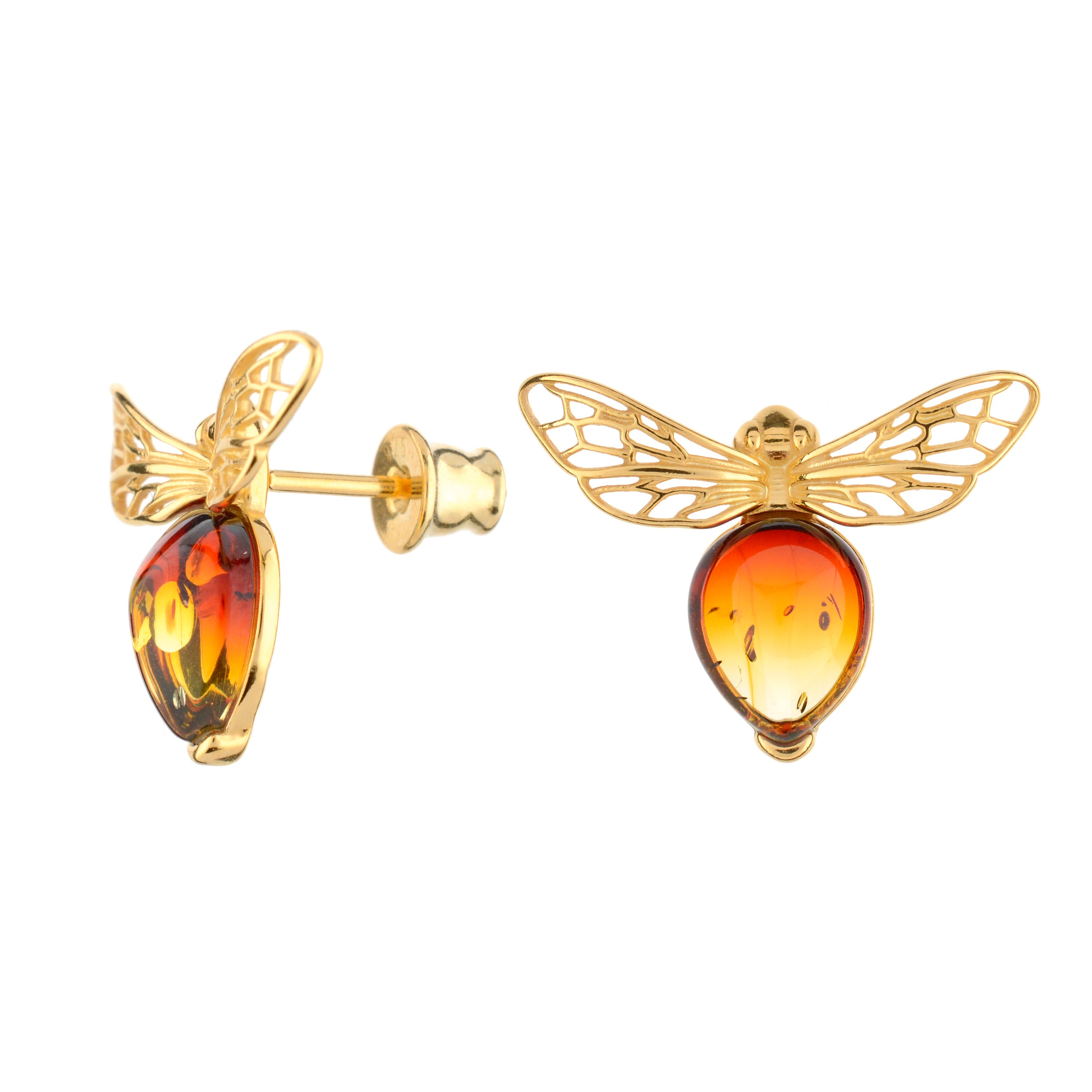 琥珀のシルバーイヤリング