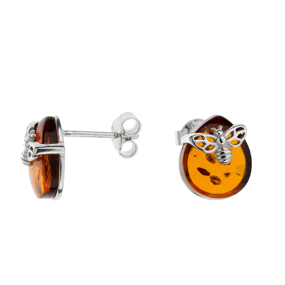 琥珀のシルバーイヤリング