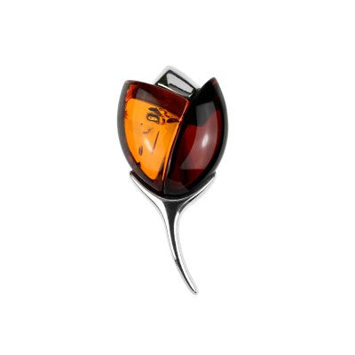 琥珀のシルバーペンダント チューリップの花