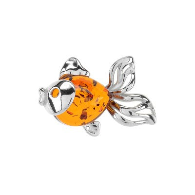 琥珀のシルバーペンダント 魚