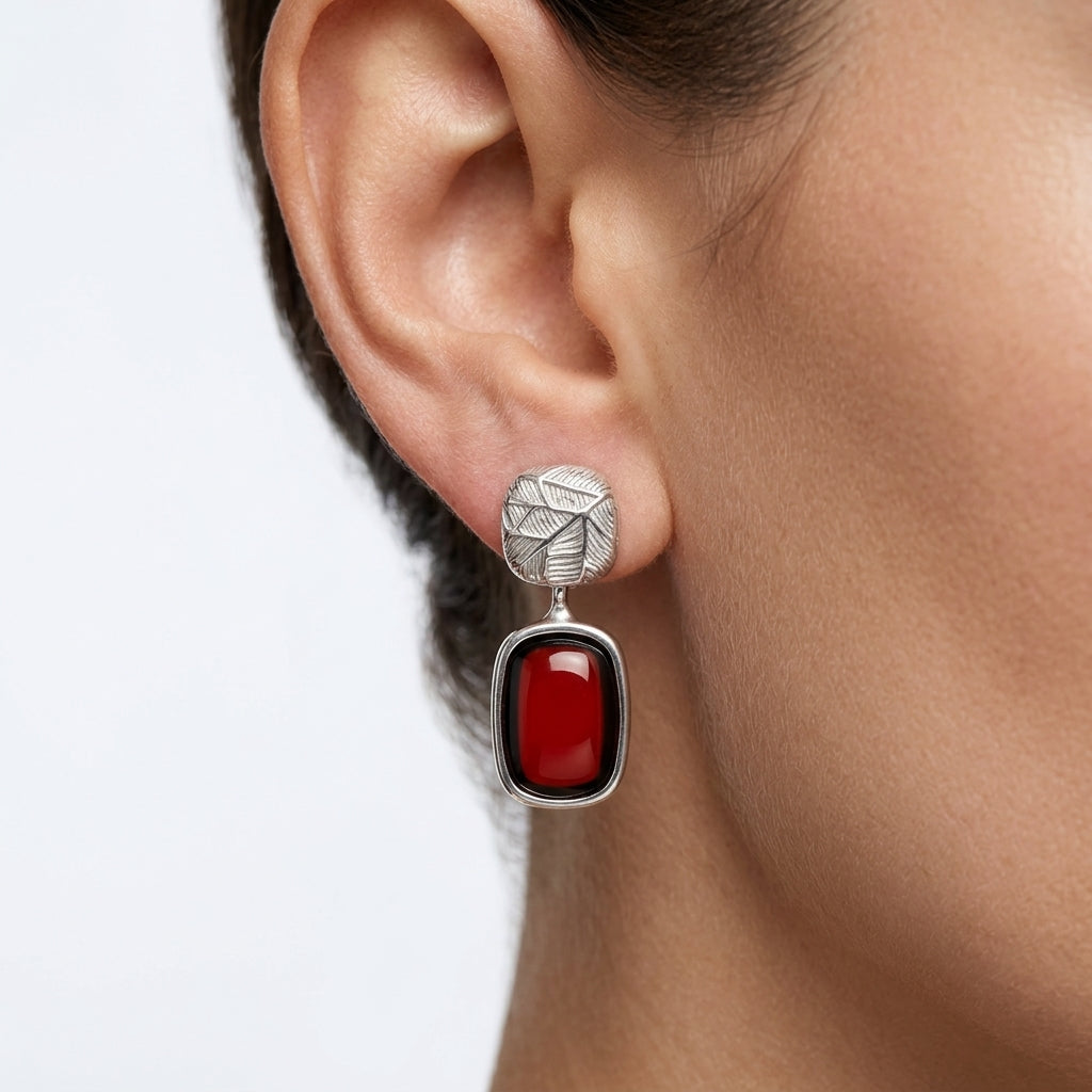 琥珀のシルバーイヤリング